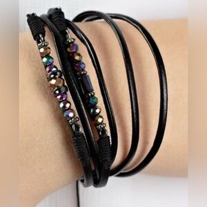 Black Multi-Strand Beaded Wrap Bracelet